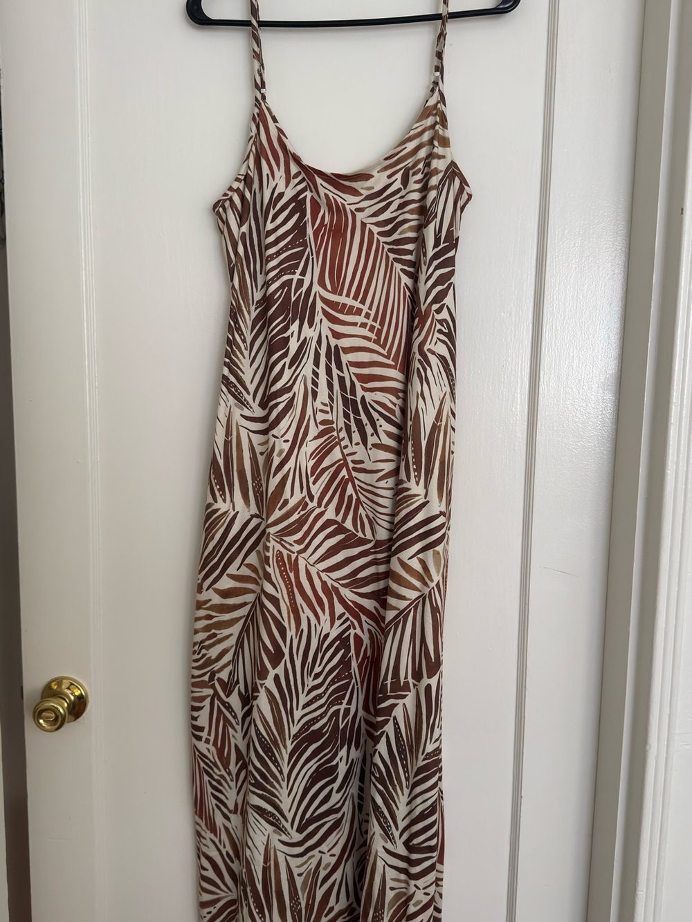 SOLD : Women’s Neutral Leaf-Print Slip Dress - Brown & Cream